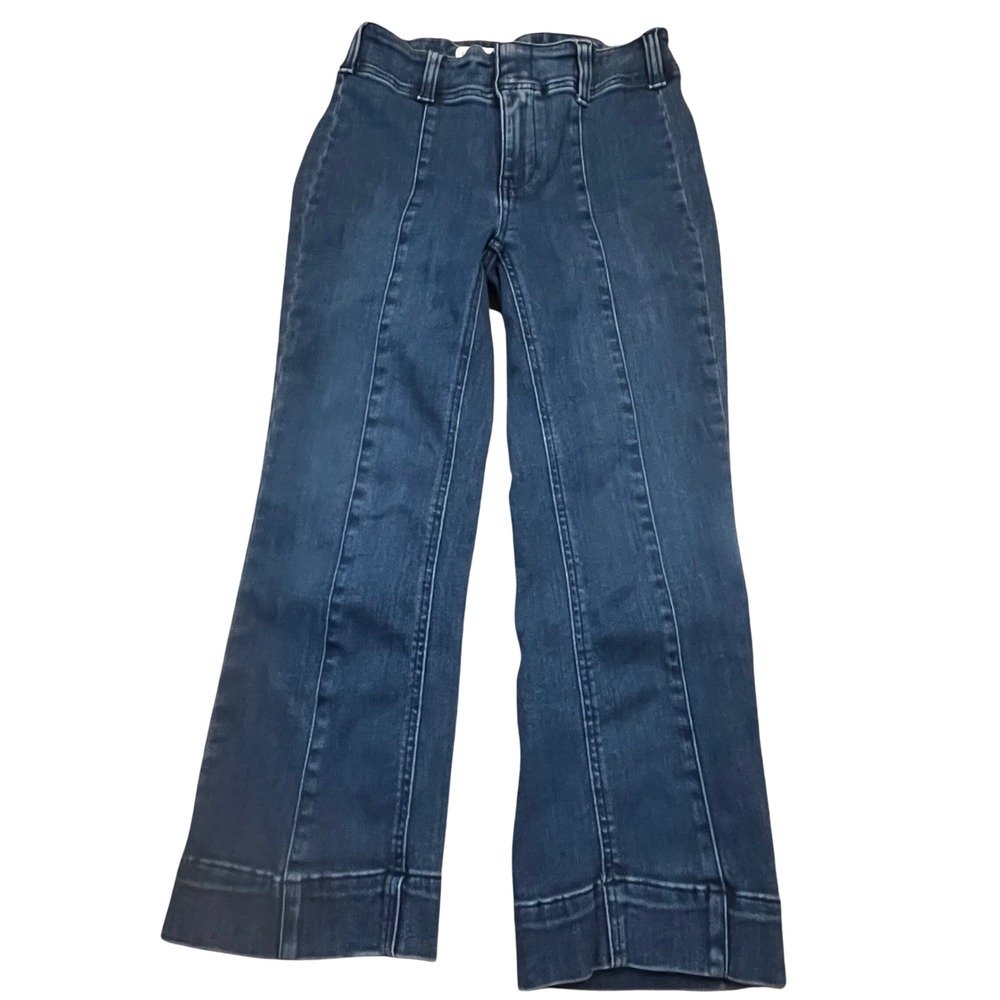 Pilcro Anthropologie High Rise Front Seam Crop Flare Jeans Indigo Blue Size 26